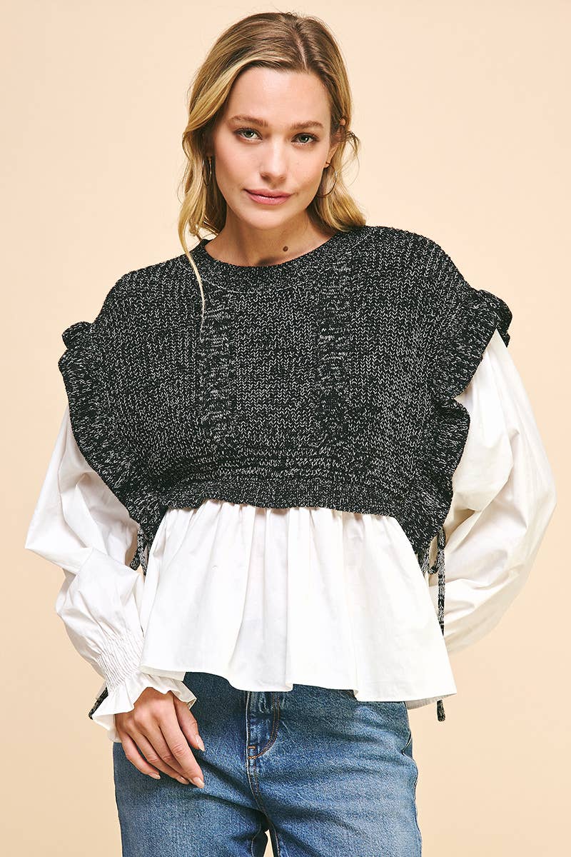 PINCH - Wholesale Blouse - Women's - WOVEN KNIT COMBO BLOUSE - 4974T (GREY)7