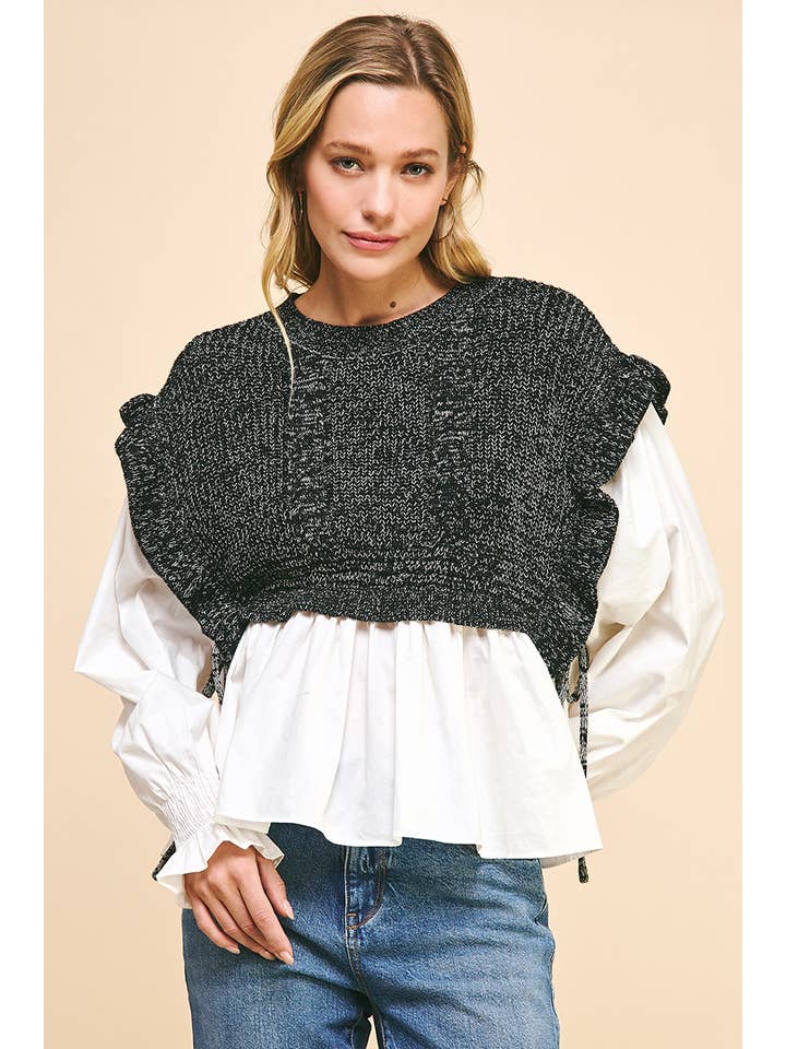 PINCH - Wholesale Blouse - Women's - WOVEN KNIT COMBO BLOUSE - 4974T6