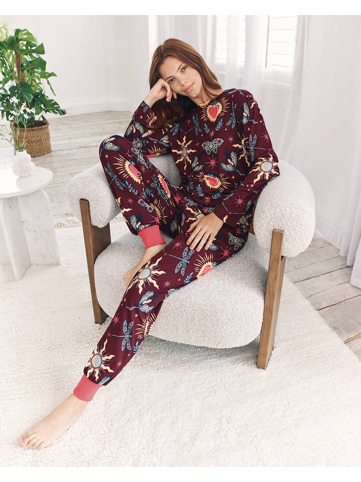 Chelsea Peers - Wholesale Sleepwear Set - Women's - Enchanted Glade Print Crew Neck Long Pyjama Set6