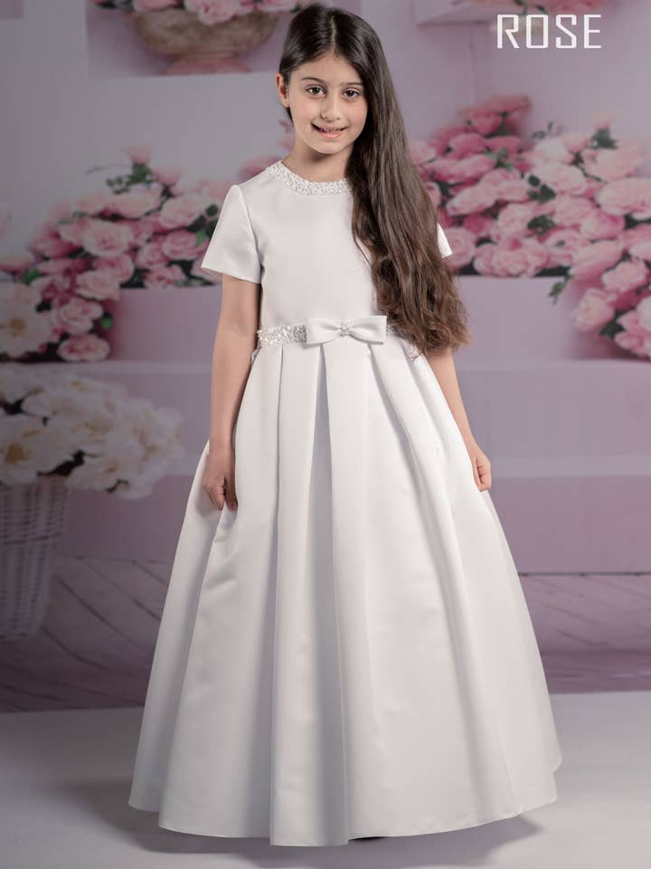 Robe de communion fille avec décorations au col et à la taille (SR719) pour la vente par Sweetie Pie Collection