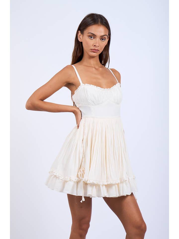 Sky to Moon - Wholesale Dress - Women's - -SATIN TIE POINT DOUBLE LAYERED RUFFLE MINI DRESS