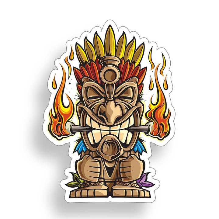Tiki Guy Flame Sticker for engroshandel hos Real Sticky