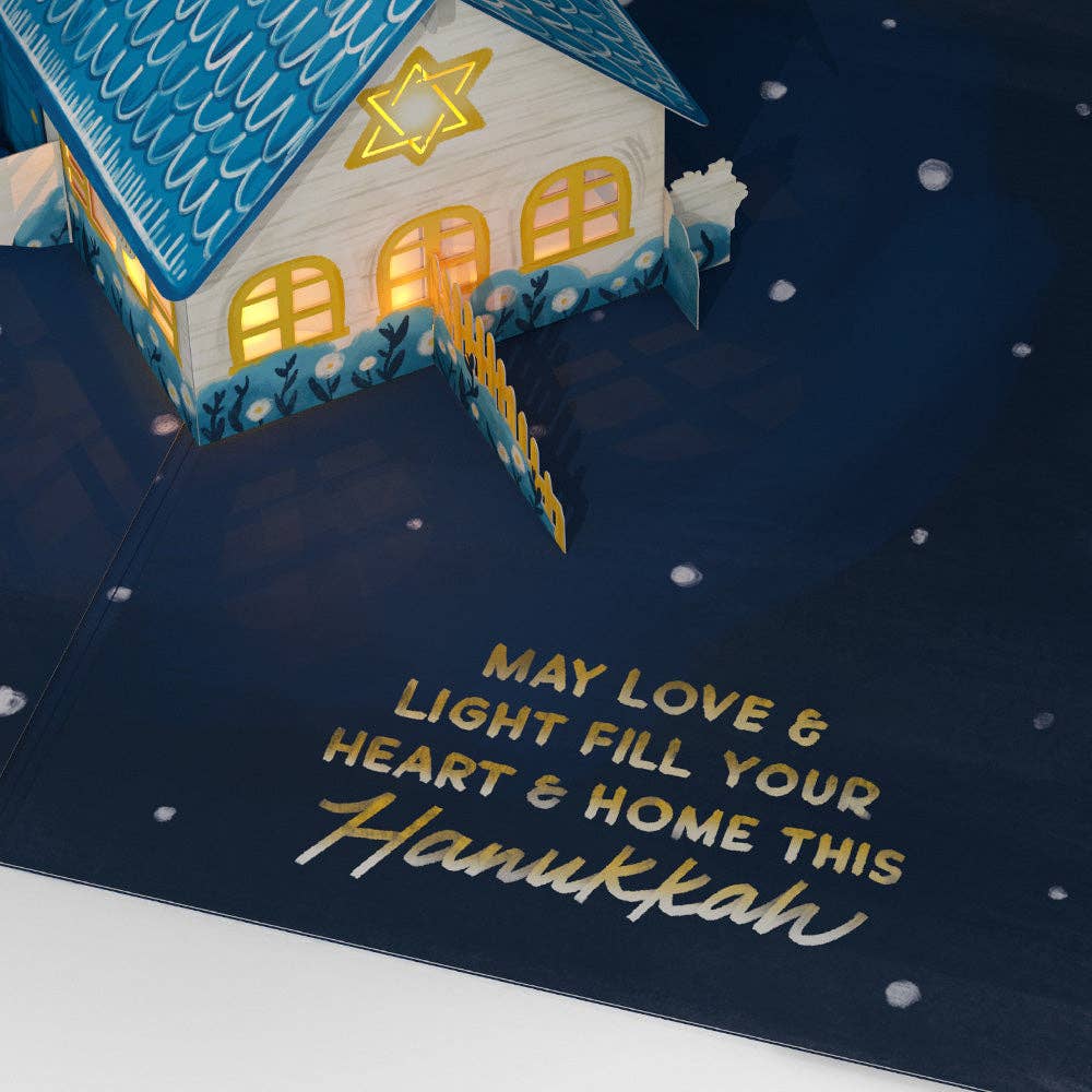 Lovepop Cards - Wholesale Hanukkah Card - Home for Hanukkah Light-Up Pop-Up Card 5x7"3