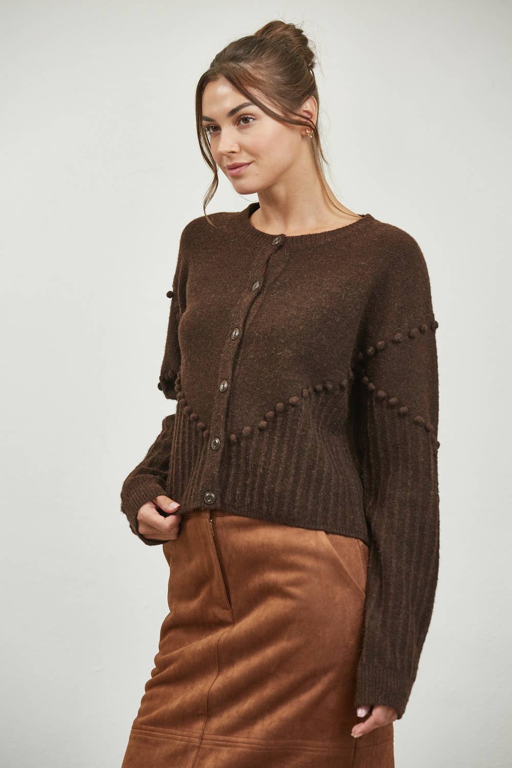 Edit by Nine - Wholesale Cardigan - Women's - Pom Pom Detail Oversized Sweater Cardigan5