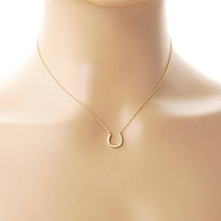 Fashion City – wholesale Hänge-/berlockhalsband – CZ guld-doppade hästsko halsband