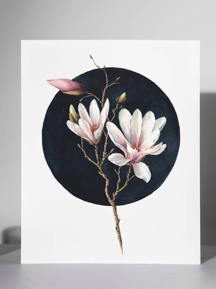 Magnolia Flower Art Print | Pink & White Watercolor Floral for wholesale by Patience Creative