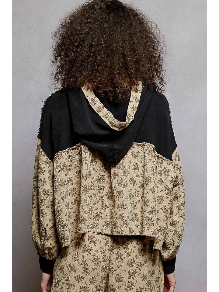 Pol Clothing - Wholesale Hoodie - Women's - Vintage Washing Double Gauze Floral Printed Hoodie Top4