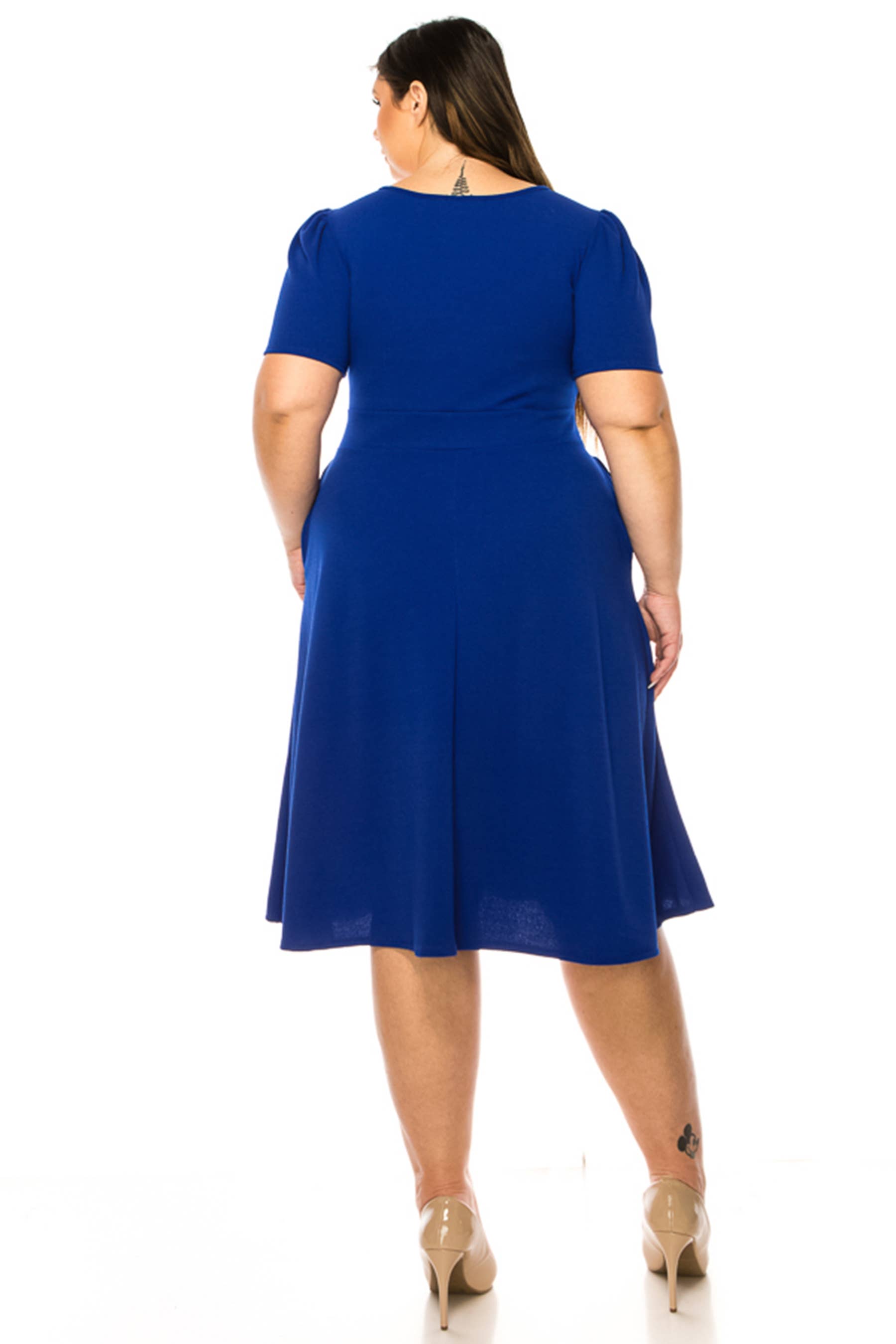 MOA COLLECTION - Wholesale Dress - Women's - Women's Plus Size Dress with Puff Sleeves and Keyhole Front30