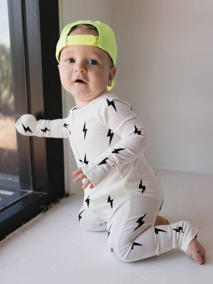 Forever French Baby - Wholesale Sleepsuit - Baby - Bamboo Zip Pajamas | White & Black Lightning Bolt12