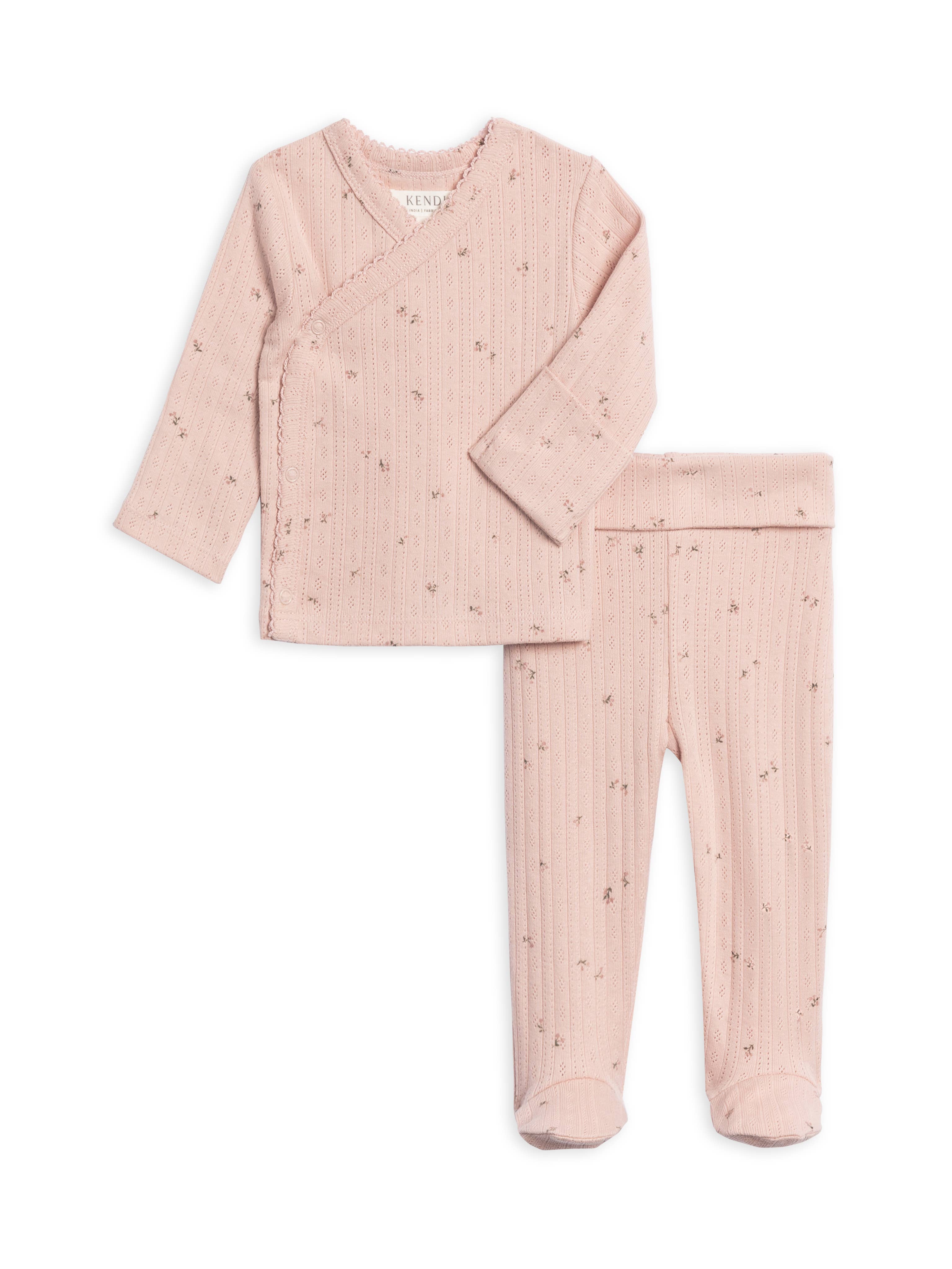 Colored Organics – wholesale Set med topp och byxa – baby – 2-delad spetsig borstad baksida pointelle kimono topp och byxset2
