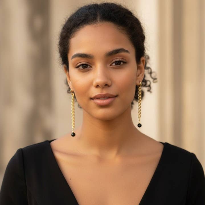 OE! - Wholesale Dangle Earrings - BLACK CRYSTAL - orecchini a cerchio con catena e cristallo2