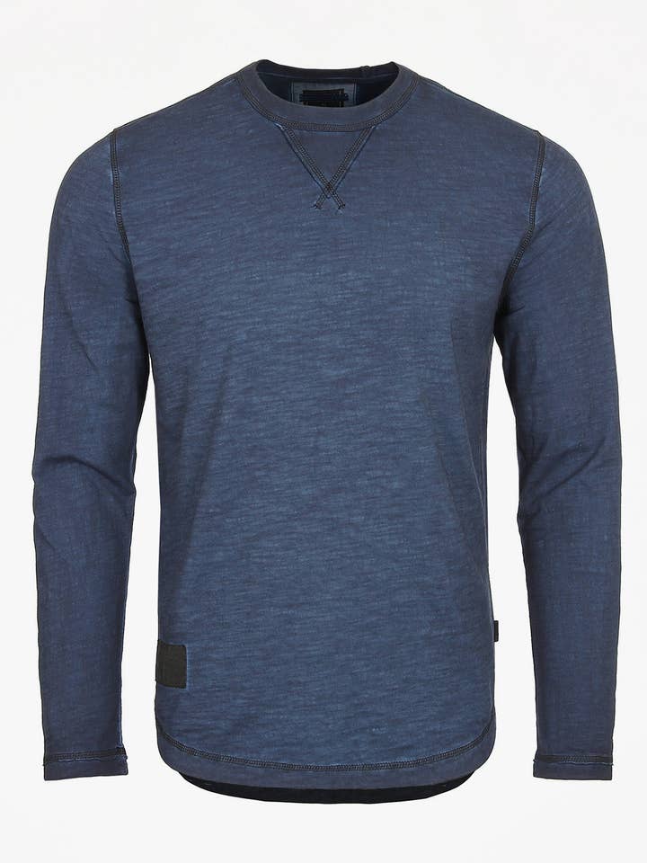 Maglietta a maniche lunghe con scollo rotondo e lavaggio vintage da uomo ZIMEGO per la vendita all'ingrosso da parte di ZIMEGO