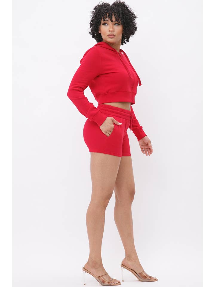 Boswell - Vendita all'ingrosso Completo loungewear - Donna - Completo French Terry con cappuccio e pantaloncini con tasche
