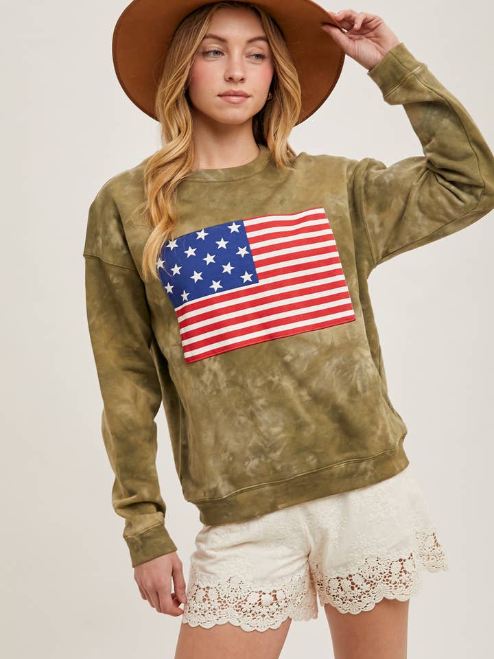 Bluivy - Wholesale Sweatshirt - Women's - US FLAG TIE-DYE SWEATSHIRT PULLOVER - 4TH OF JULY10