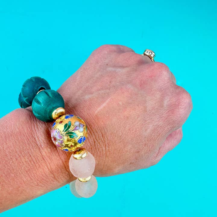 rosie + belle - Wholesale Beaded Bracelet - Pink and Green Cloisonné Bracelet1