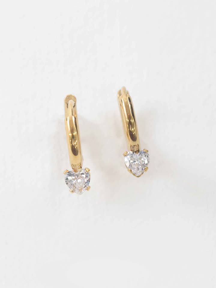 Heart Stone Charm Huggie Hoop Earrings for wholesale by Lovoda