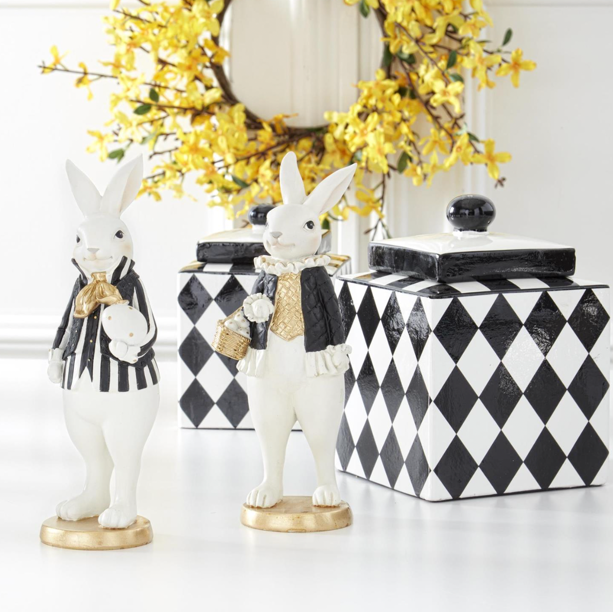 Dunn Deals - Vendita all'ingrosso Statuette decorative - Set di 2 coniglietti pasquali in resina neri e dorati da 10" ROYAL1