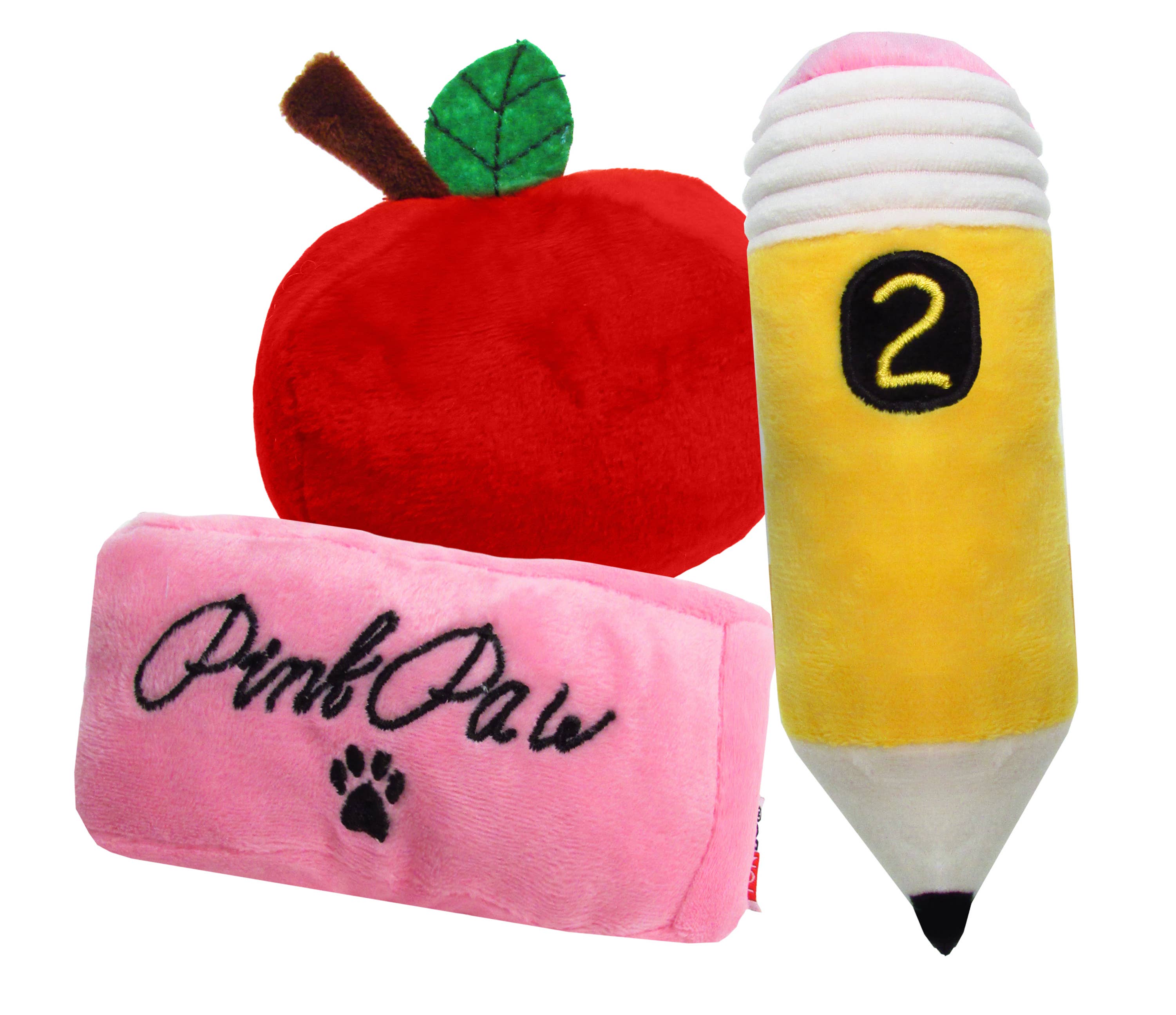 TONBO - Wholesale Pet Plush Toy - Dog - Teacher's Pet Combo - Dog Toys, Pencil, Apple, Eraser