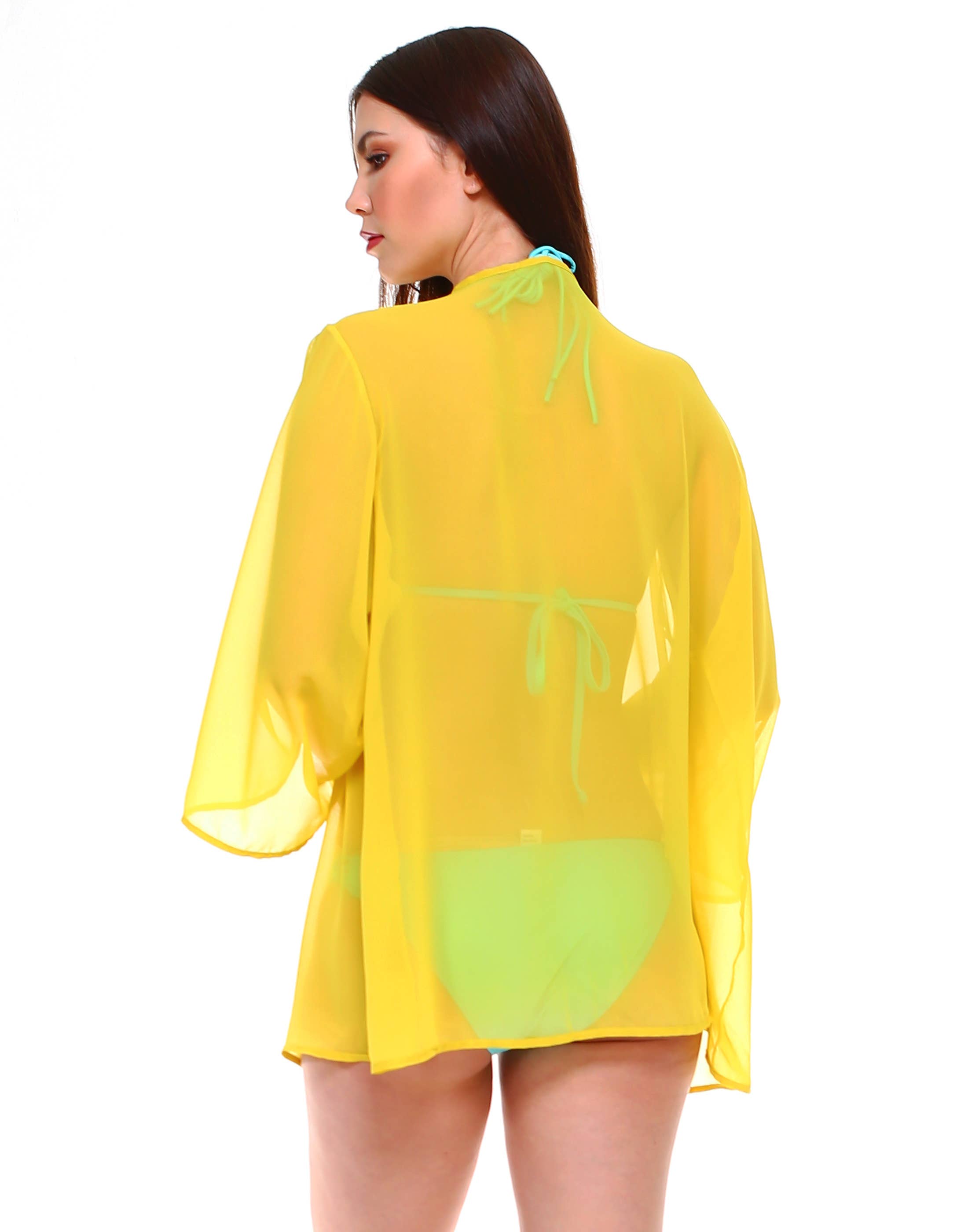 Shop Lev - Vendita all'ingrosso Kimono - Donna - Cardigan oversize con maniche a kimono in chiffon tinta unita11