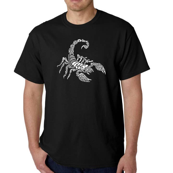 LA Pop Art Men's Word Art T-shirt - Types of Scorpions for wholesale by LA Pop Art