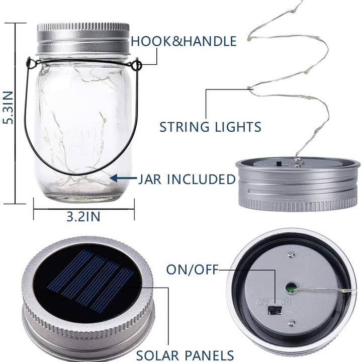 YI LIGHTING LLC - Wholesale Lantern - Set of 6 Solar Outdoor Hanging Lanterns with Mason Jars3