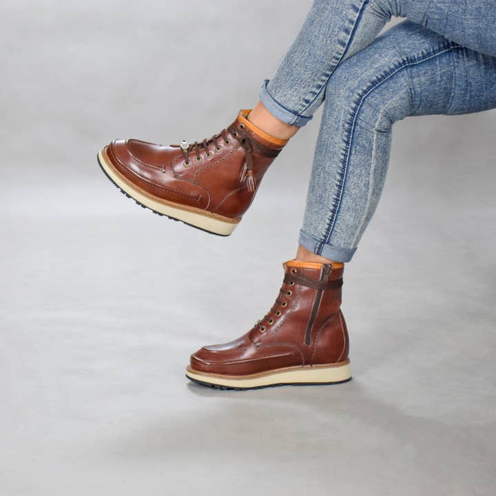 ARMIN Side Zipper Lace up Ankle Boot for wholesale by PALIK