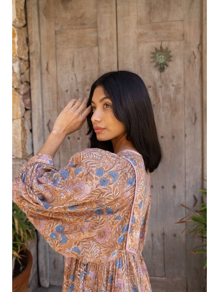 The Fox and The Mermaid - Wholesale Dress - Women's - Block Printed Cotton Balloon Sleeve Mini Dress (Zoha)