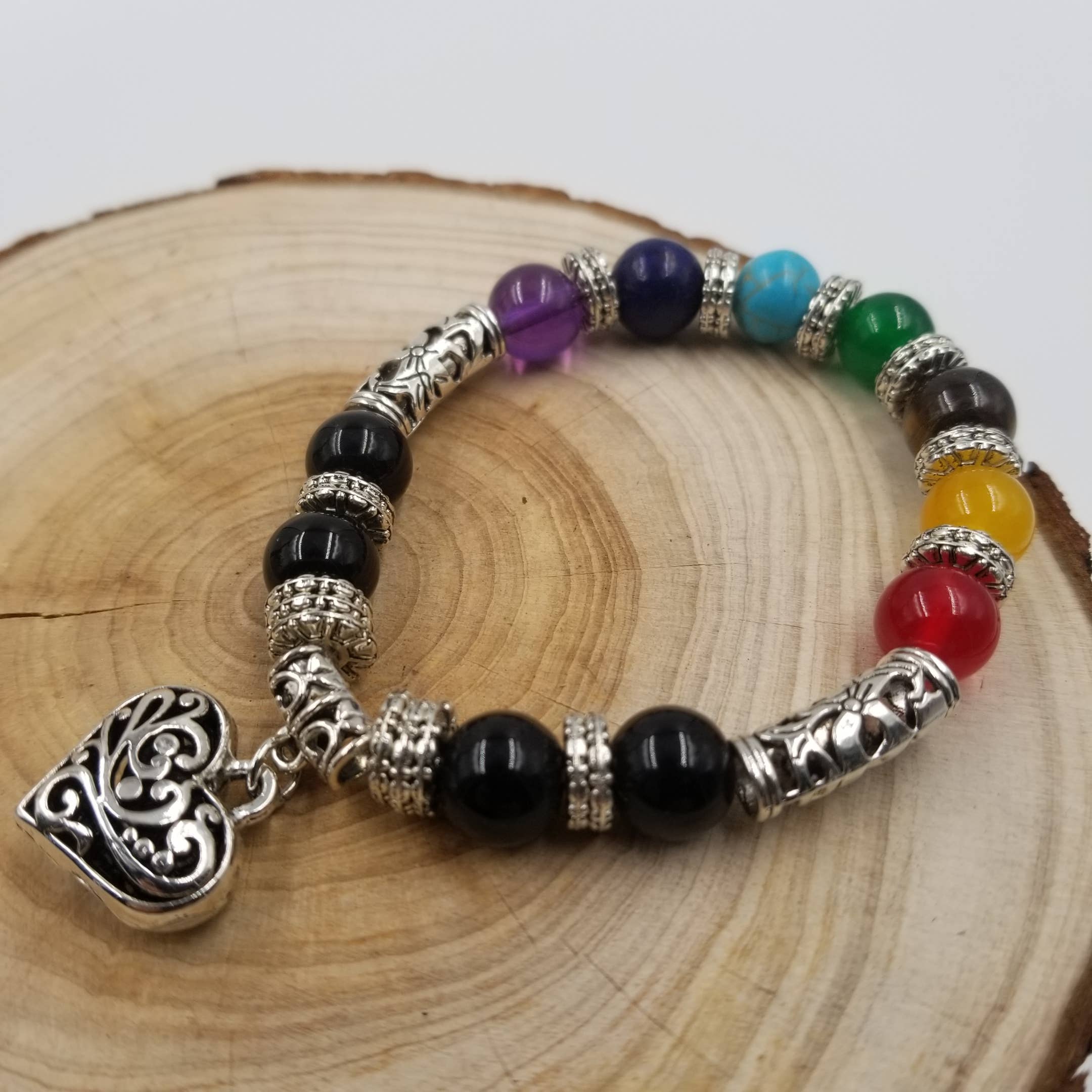 CHAKRA JEWELRY – Engroshandel Armbånd med vedhæng – Yoga energi Chakra sten Beaded hjerte vedhæng armbånd2