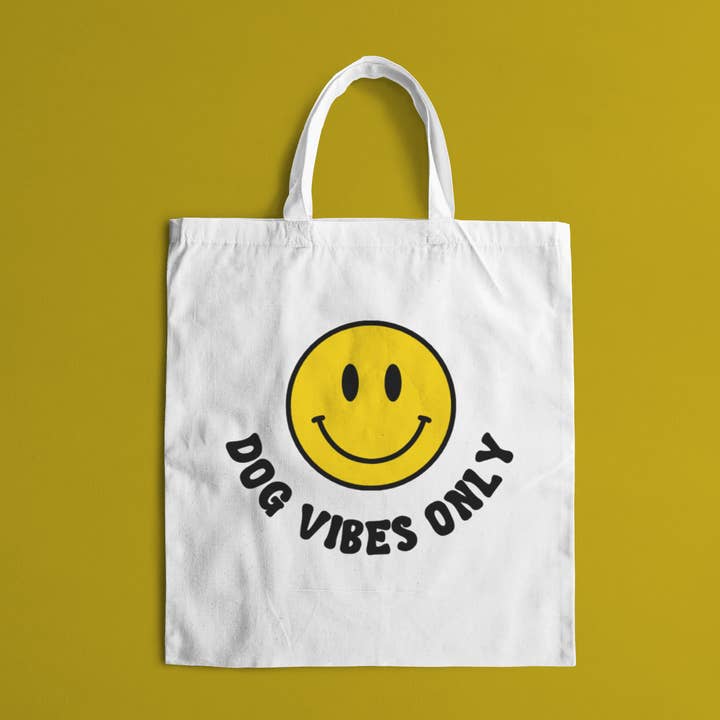 'Dog Vibes Only' Smiley Tote Bag for wholesale by Sidney and Sapphire