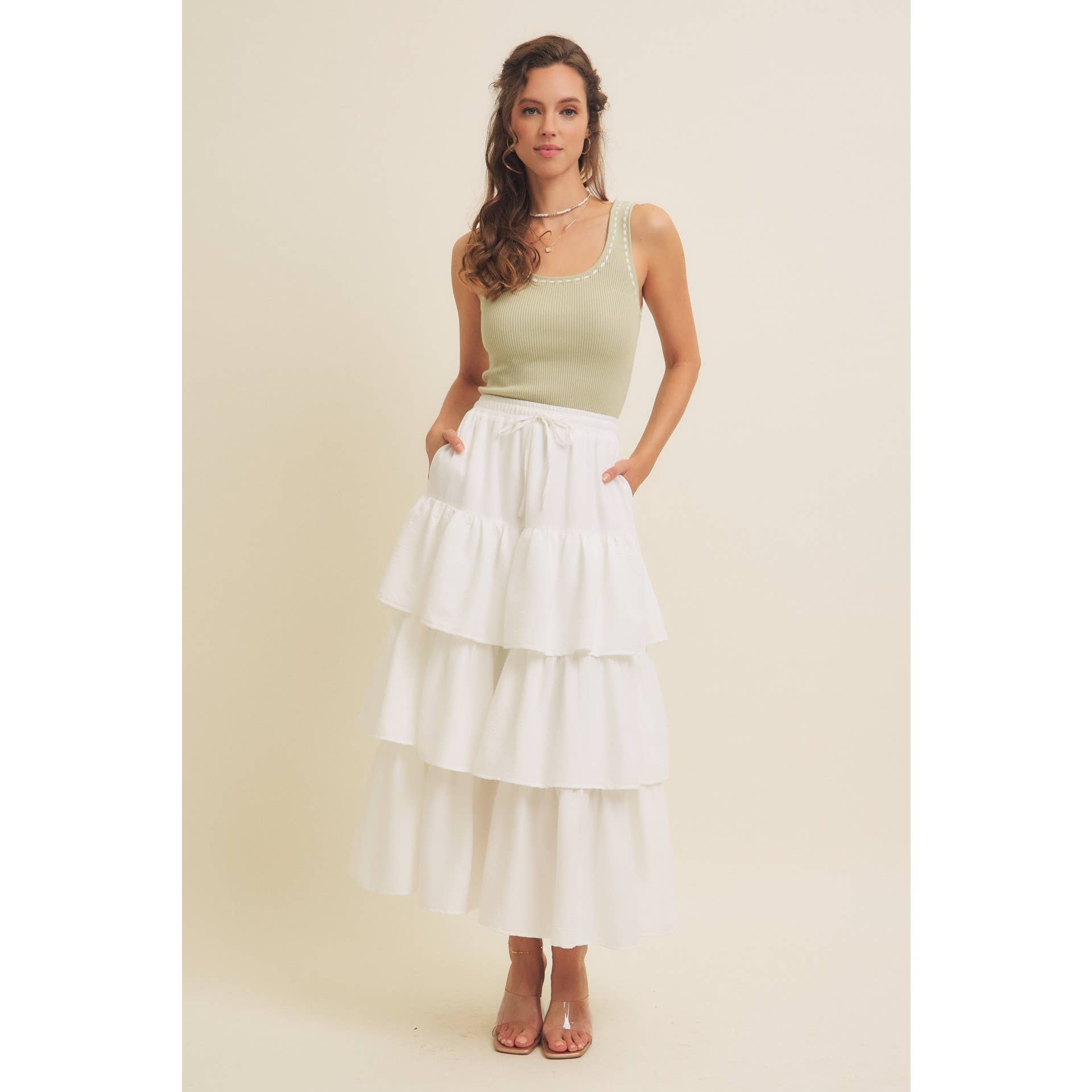 in february - Wholesale Skirt - Women's - AIRY YEAR-ROUND TIERED RUFFLE MAXI SKIRT WITH POCKETS5