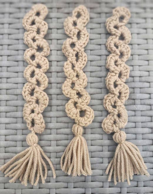 Clover Garden Crafts - Wholesale Bookmark - Rustic Boho Crochet Tassel Bookmarks in Neutral Brown Tones1