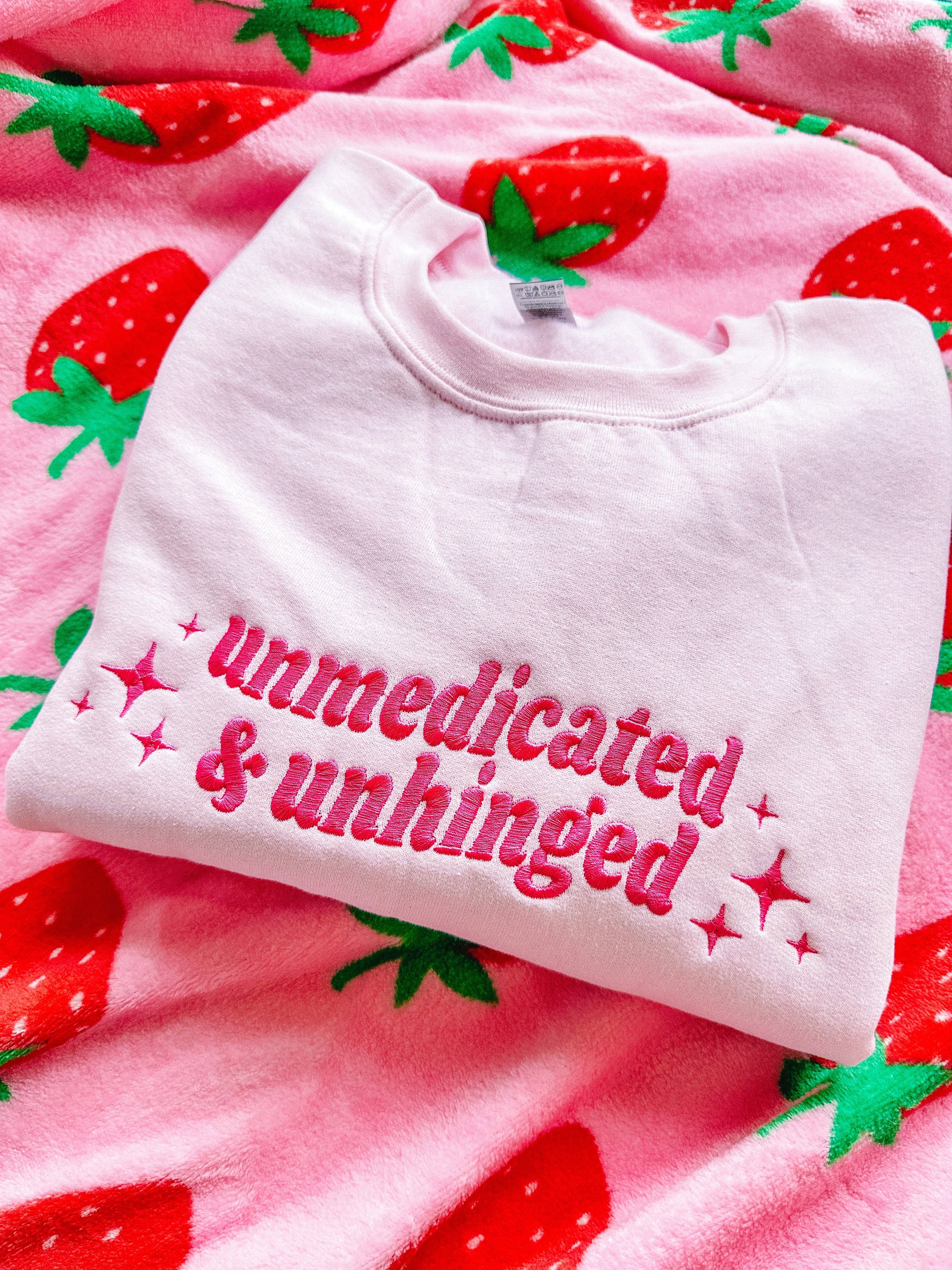 Tired Girl Apparel – wholesale Sweatshirt – Women's – Unmedicated & Unhinged embroidered crewneck sweatshirt0