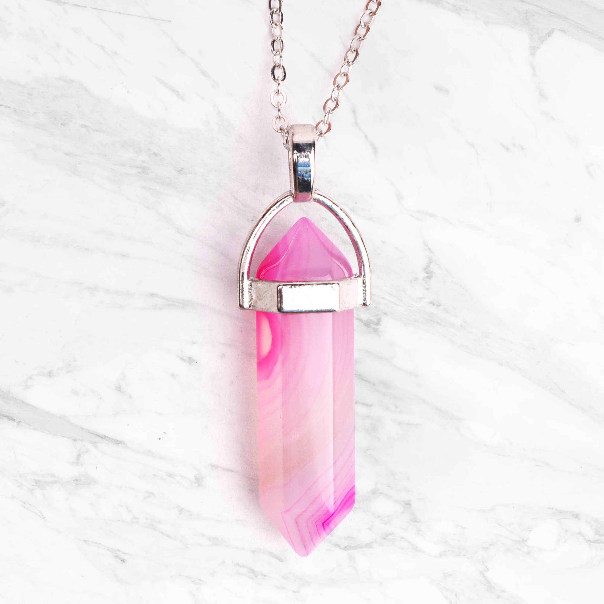 Myga - Wholesale Pendant/charm necklace - Silver Plated Necklace - Pink Agate Pendant4