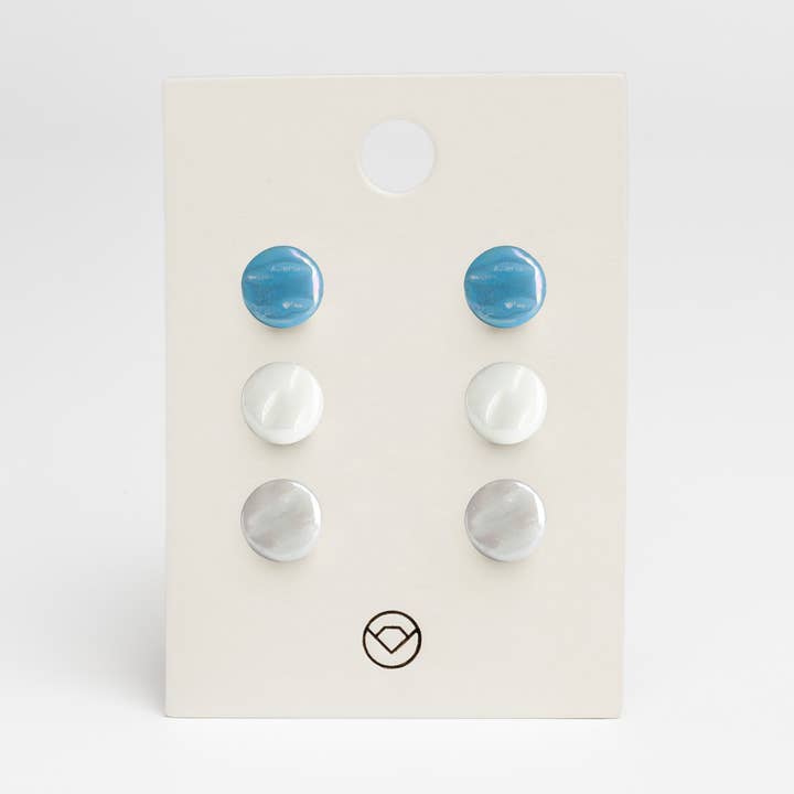 Set of 3 earrings/Azure blue • Snow white • Graphite grey for wholesale by ALEXASCHA