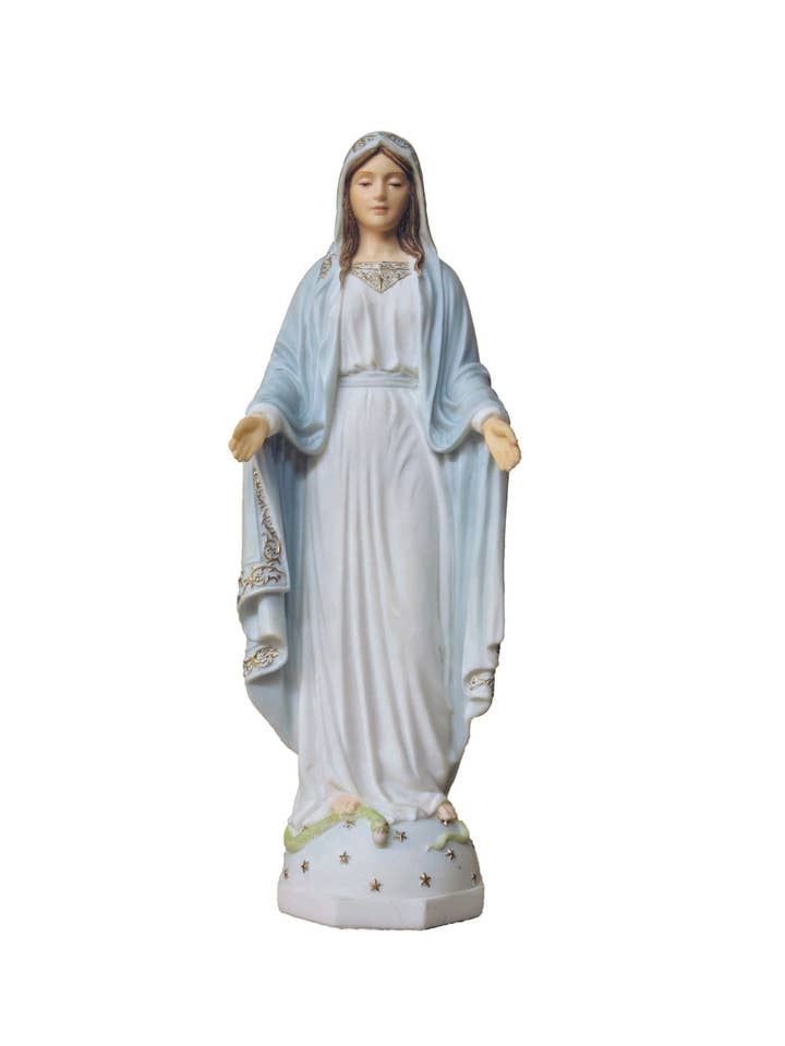 Lady of Grace Statue in White/Painted Features 9" for wholesale by Goldscheider of Vienna