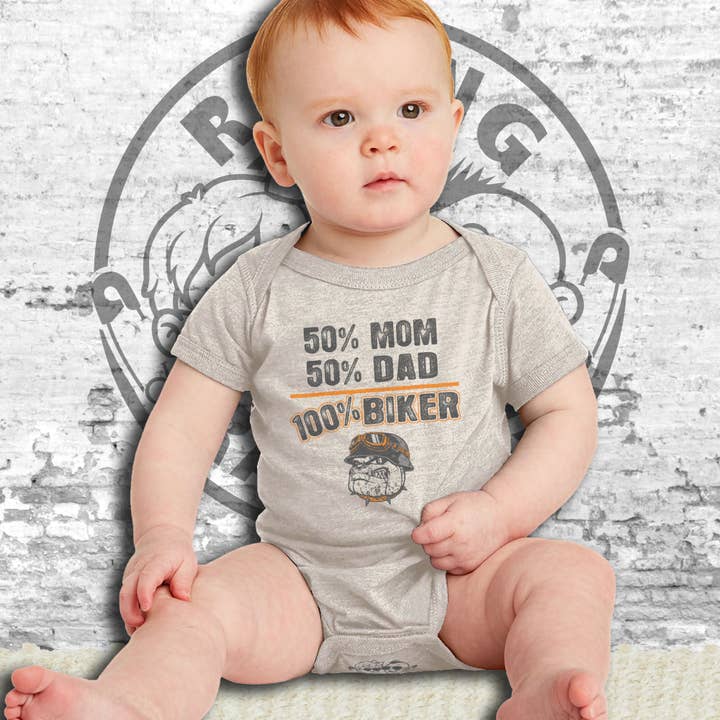 100% Biker Short Sleeve Baby Bodysuit/Onesie for wholesale by Raging Rascals