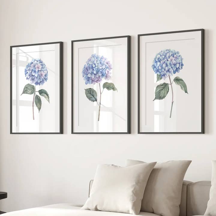 Art Lane - Wholesale Gallery Wall Set - Light Blue Hydrangea Flower Wall Art Poster Set