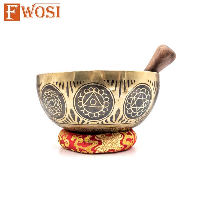 Fwosi - Wholesale Meditation Supplies - Lord Shiva Carved Prayer Bowl, Tibetan Mantra Singing bowl