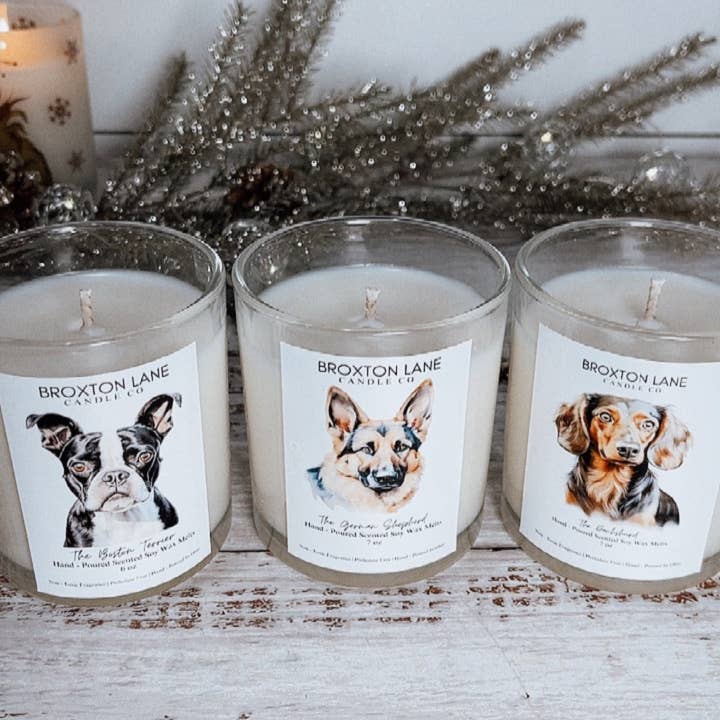 Broxton Lane Candle Co – wholesale Jar/filled candle – Dog Breed Label Candle
