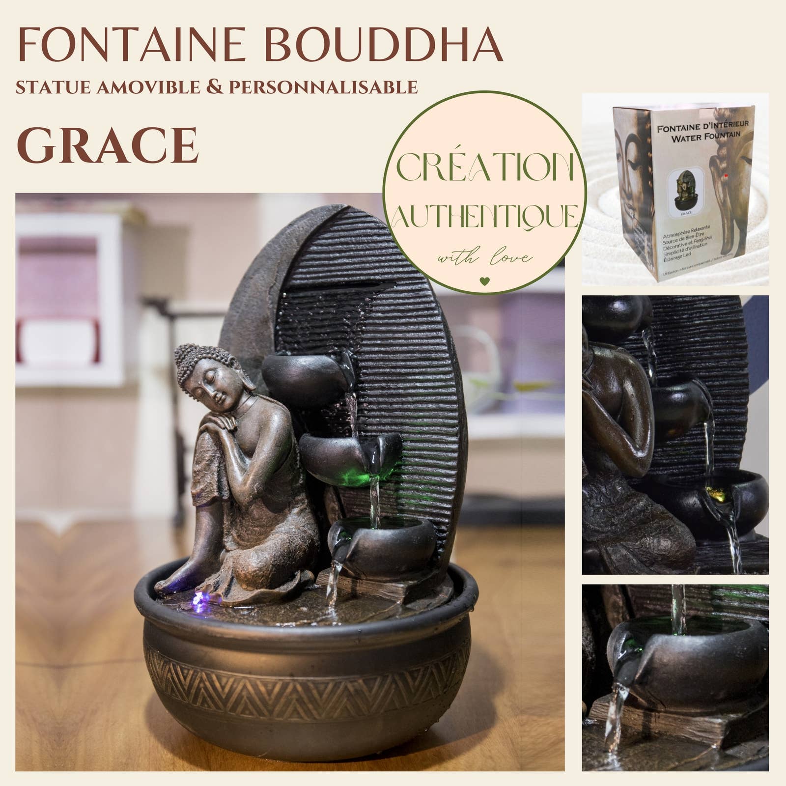 Zen'Arôme - Wholesale Decorative Tabletop Object - Zen Buddha Grace Fountain with Removable Buddha Statue2