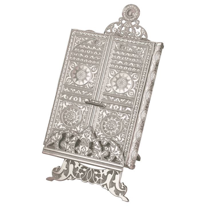 Hakan - Wholesale Decorative Box - Luxury Metal Quran Box with Stand, Gold, and Nickel5