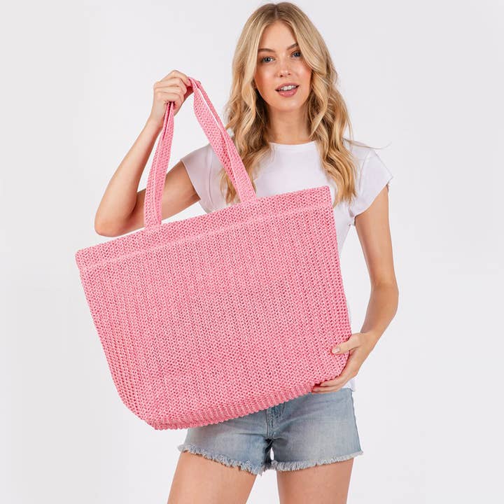 Hana - Wholesale Tote Bag - Women's - Solid Color Crochet Summer Straw Tote Bag32