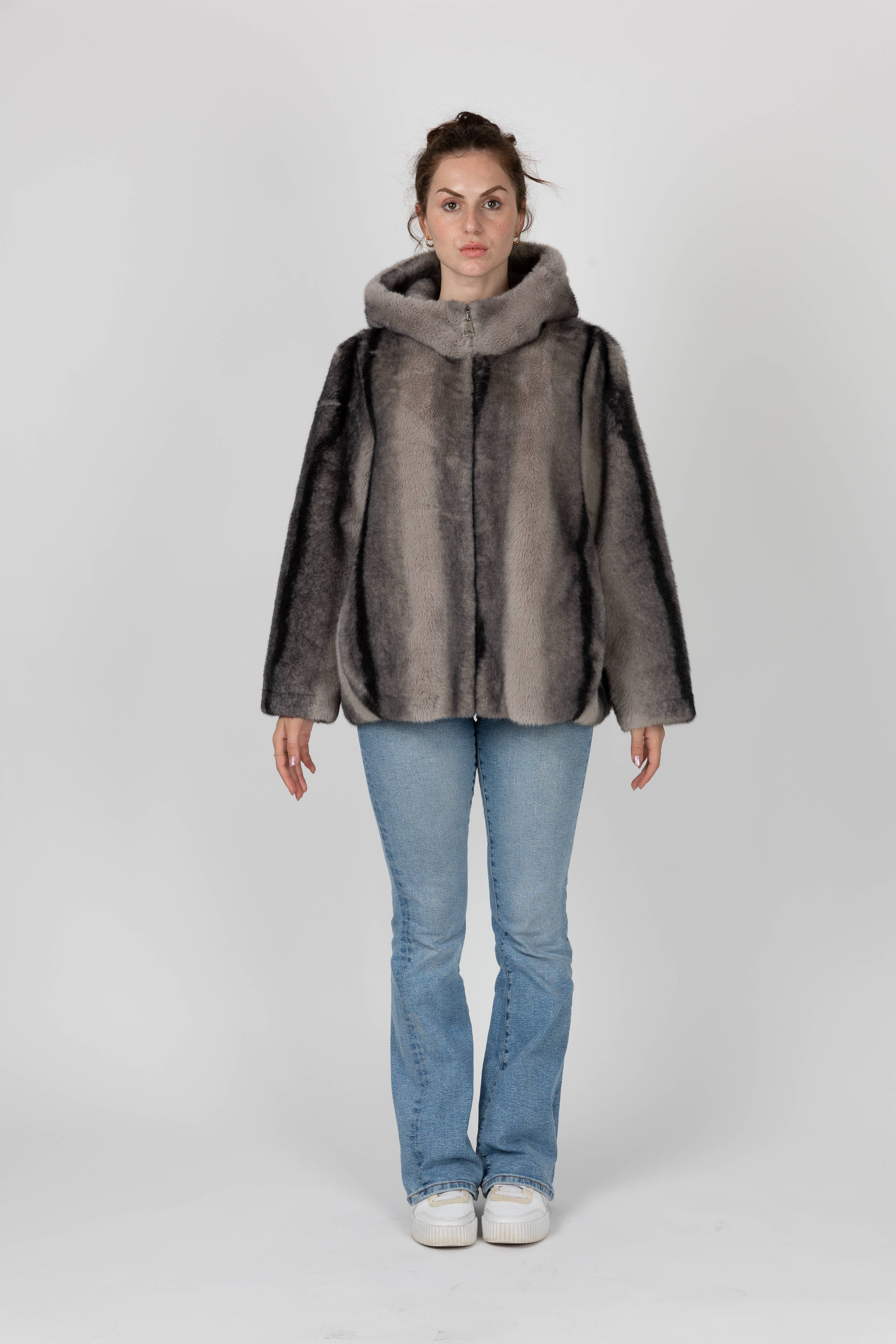 KZELL PARIS - Wholesale Fur/Faux Fur Coat - Women's - FAUX FUR STRIPED JACKET0