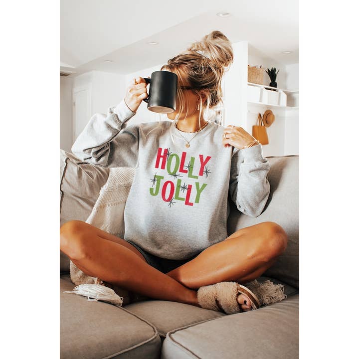 FELPE CON GRAFICA VINTAGE HOLLY JOLLY per la vendita all'ingrosso da parte di Illustrated Society