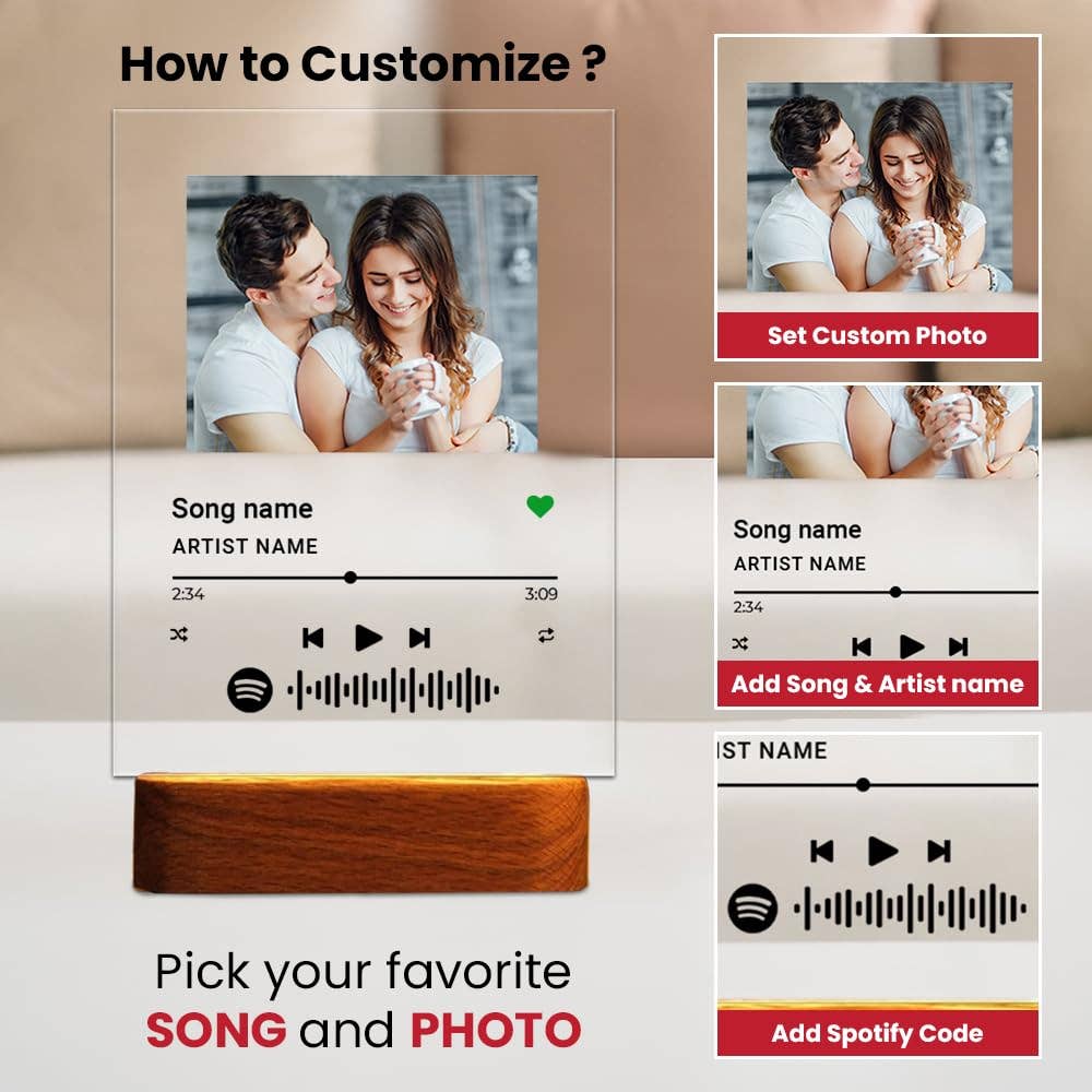 CanvasChamp - Wholesale Plaque - Personalized Spotify Acrylic Song Plaque with LED Base8