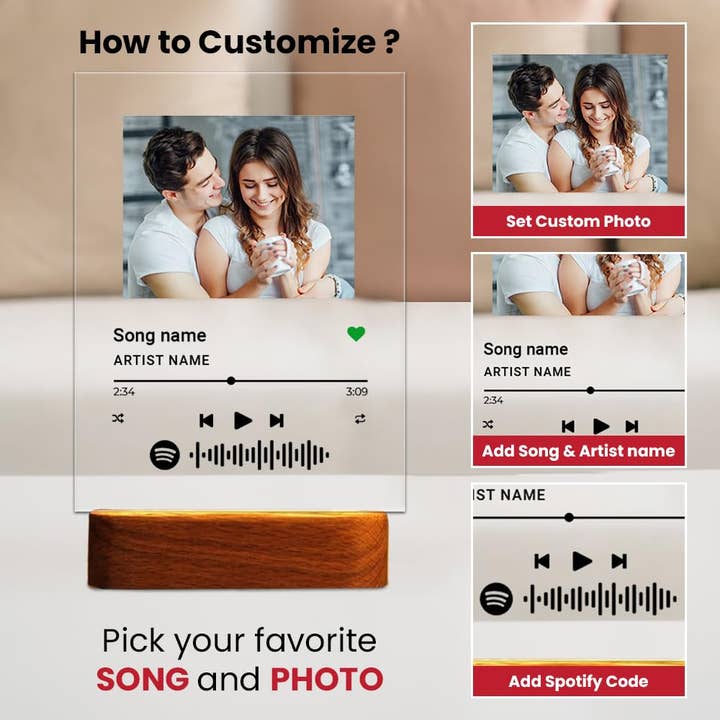 CanvasChamp - Wholesale Plaque - Personalized Spotify Acrylic Song Plaque with LED Base8