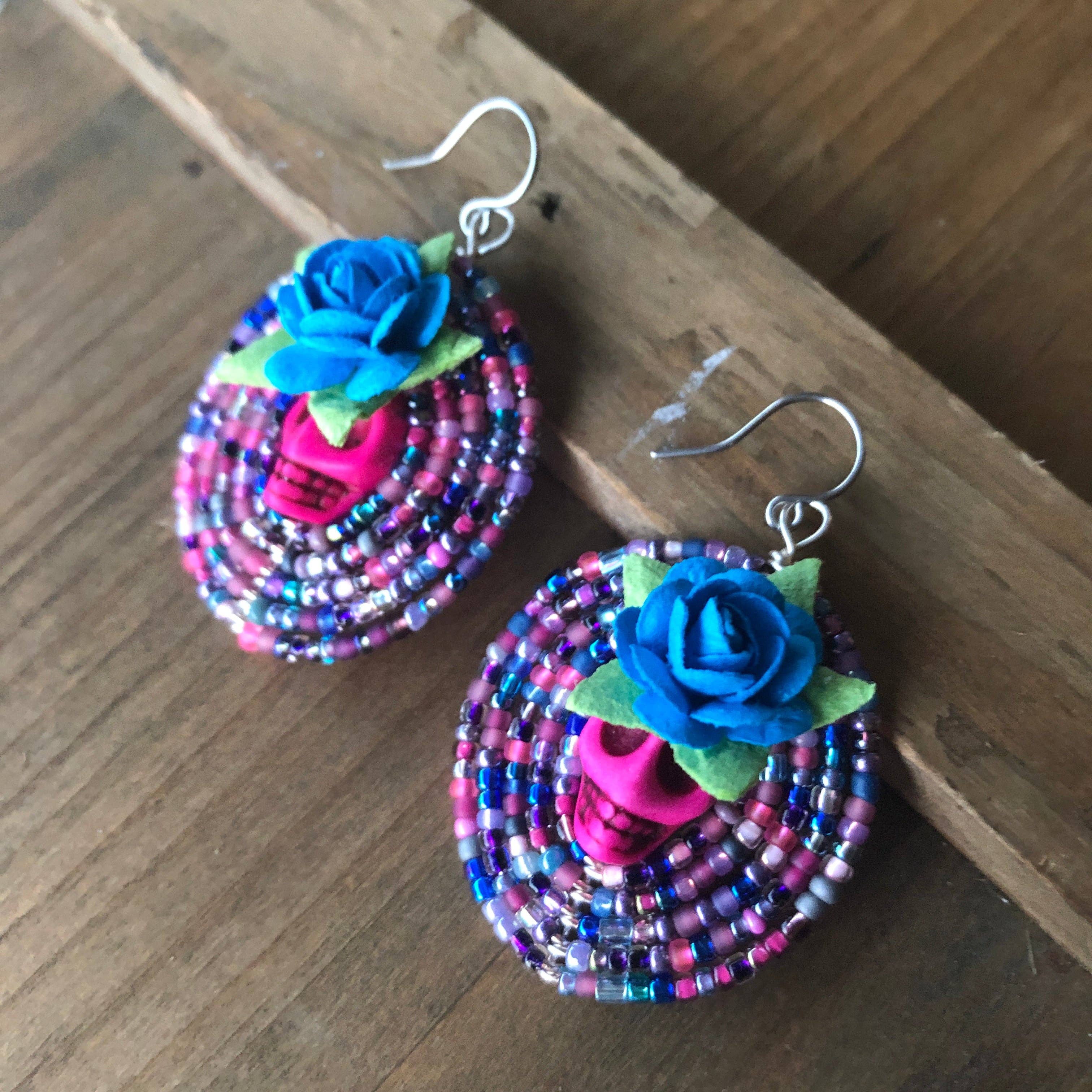MorninGloria's - Wholesale Dangle Earrings - Large Dia De Los Muertos Beaded Earrings6