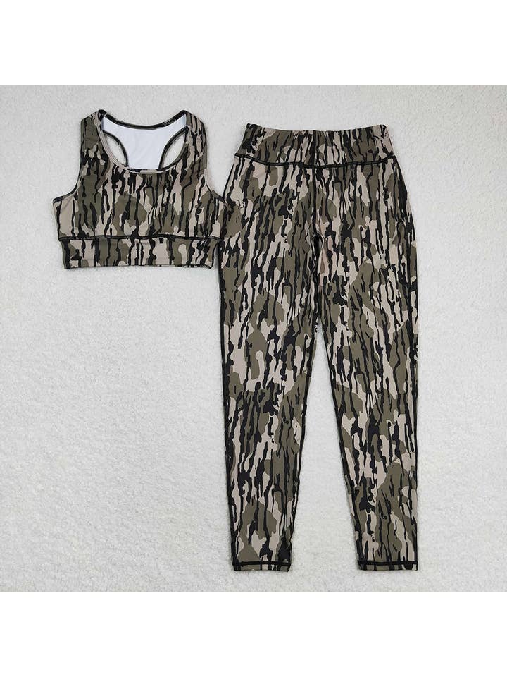 Aier Wholesale - Wholesale Activewear Set - Women's - Adult Women Camo Vest Top Pants Yogo Sports Clothes Sets