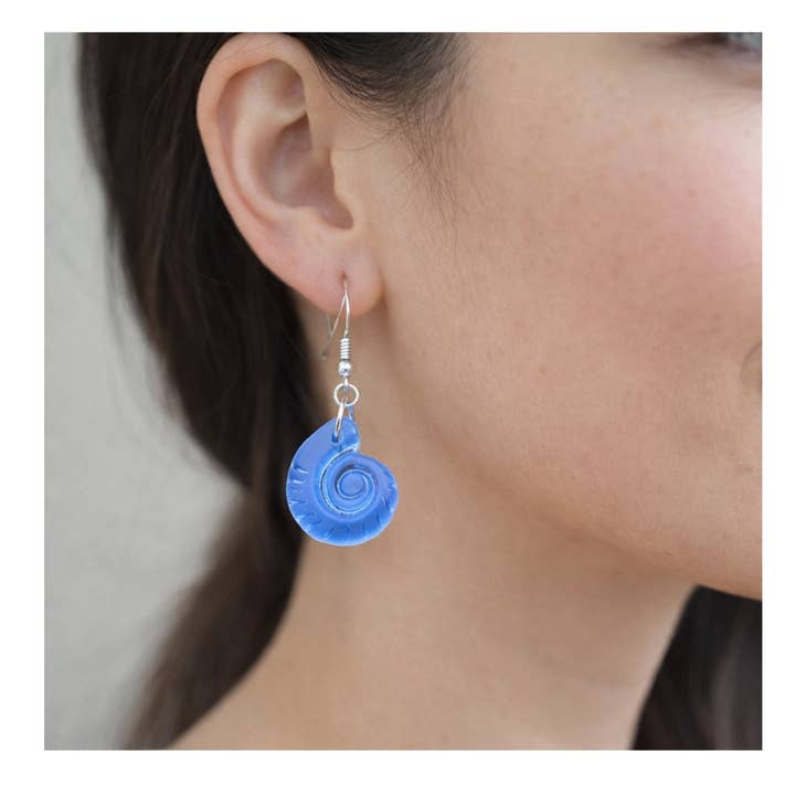 Sea Shell Earrings - Blue Sea Glass - Dangle for wholesale by EarthlieTreasures