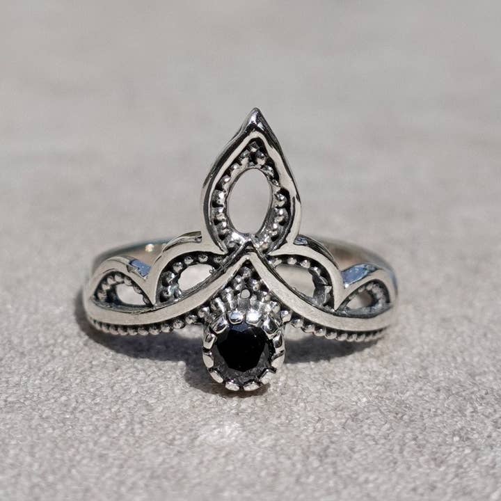 Bague Couronne Unisexe en Onyx Noir | Argent Sterling 925, R188O pour la vente par Mistry Gems